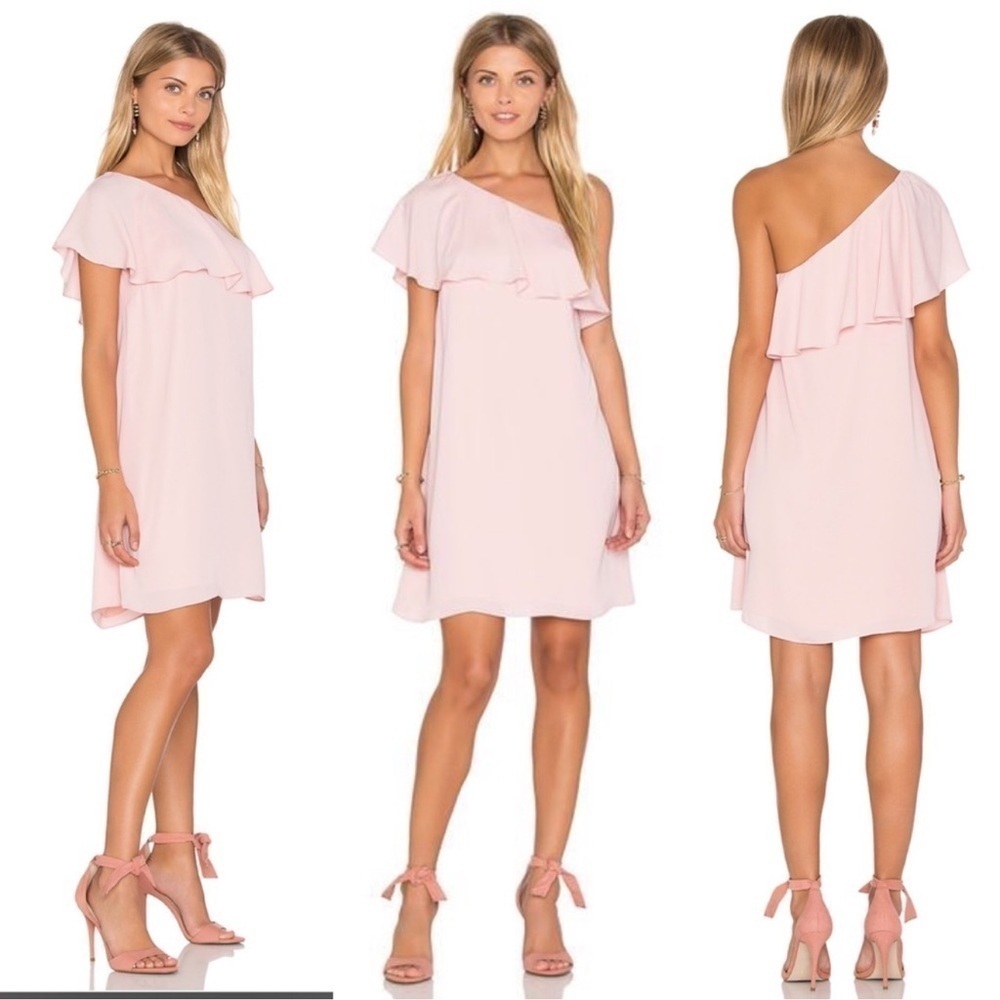 Amanda Uprichard Zoe Dress One Shoulder Ruffle Mini Length Pink Size Small